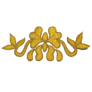 Gold Yellow Flower Filigree Embroidered Applique Iron On Patch